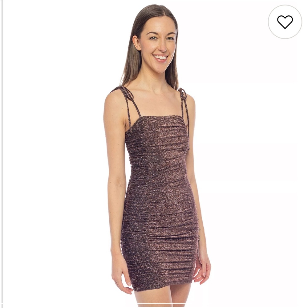 NWT Jump Apparel Copper Metallic Ruched Mini Dress - Size S